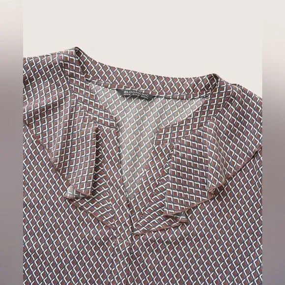 Gingham Ruffle Trim Tab Sleeve Blouse - Picture 8 of 10